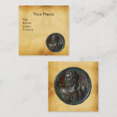 ANTIEK ROMAN BRONZE MEDALLION Brown Parchment Vierkante Visitekaartje (Voorkant / Achterkant)