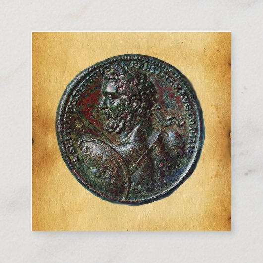 ANTIEK ROMAN BRONZE MEDALLION Brown Parchment Vierkante Visitekaartje (Achterkant)