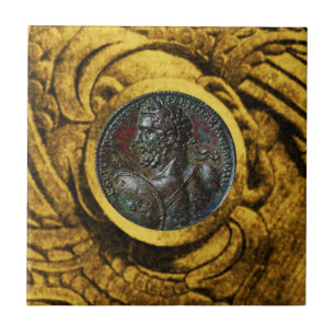ANTIEK ROMAN BRONZE MEDALLION MET GOLD GRIFFINS TEGELTJE