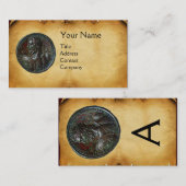ANTIEK ROMAN BRONZE MEDALLION MONOGRAM-perkament Visitekaartje (Voorkant / Achterkant)