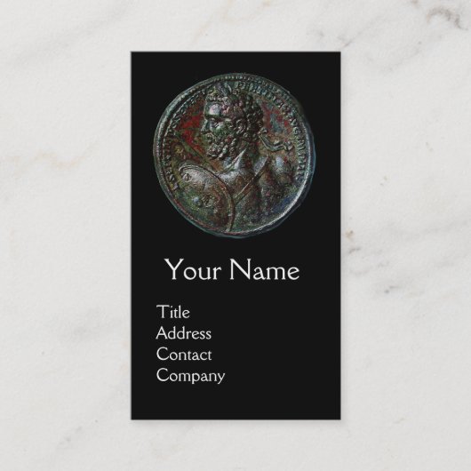 ANTIEK ROMAN BRONZE MEDALLION MONOGRAM, zwart Visitekaartje (Voorkant)