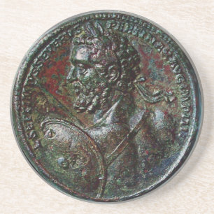 ANTIEK ROMAN BRONZE MEDALLION SEPTIMUS SEVERUS ZANDSTEEN ONDERZETTER