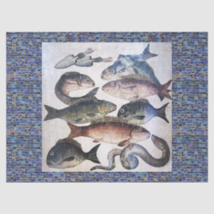 ANTIEK ROMAN MOSAICS, FISHES, OCEAAN ZEE LIFE SCEN TISSUEPAPIER