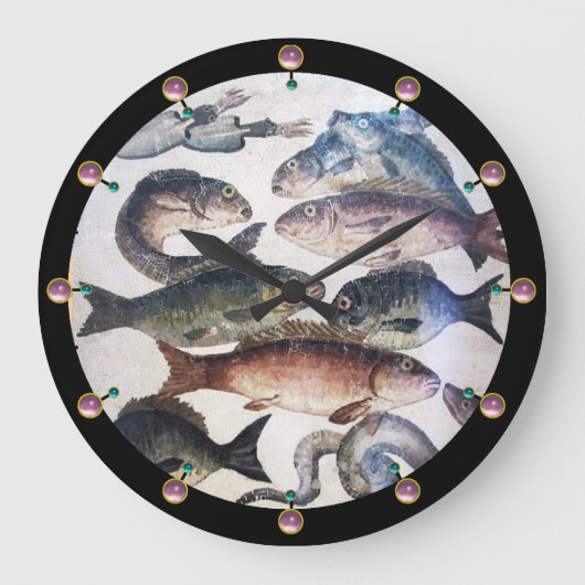 ANTIEK ROMAN MOSAICS, FISHES, OCEAN ZEE LIFE SCENE GROTE KLOK (Voorkant)