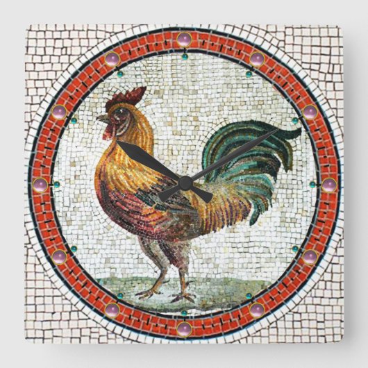 ANTIEK ROMAN MOSAICS / ROOSTER VIERKANTE KLOK (Voorkant)