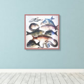 ANTIEK ROMAN MOSAICS, VISSEN, OCEAAN ZEE LIFE SCEN CANVAS AFDRUK (Insitu (Houten vloer))