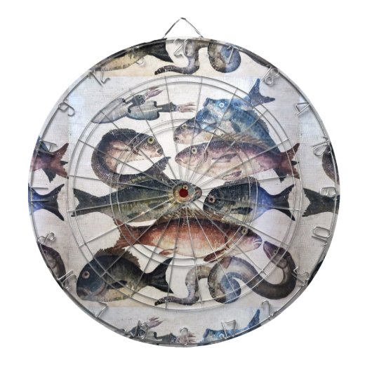 ANTIEK ROMAN MOSAICS, VISSEN, OCEAAN ZEE LIFE SCEN DARTBORD (Voorkant)