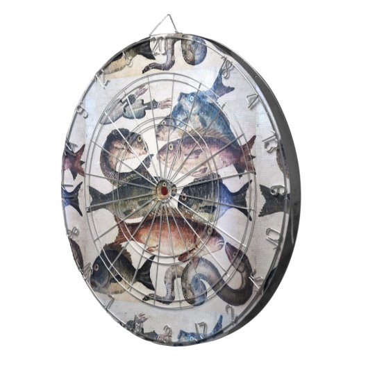 ANTIEK ROMAN MOSAICS, VISSEN, OCEAAN ZEE LIFE SCEN DARTBORD (Voorkant Rechts)