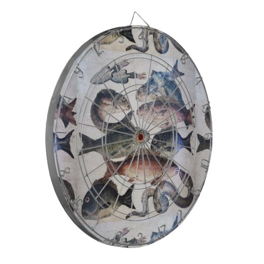 ANTIEK ROMAN MOSAICS, VISSEN, OCEAAN ZEE LIFE SCEN DARTBORD (Voorkant Links)