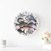 ANTIEK ROMAN MOSAICS, VISSEN, OCEAAN ZEE LIFE SCEN GROTE KLOK (Huis)