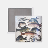 ANTIEK ROMAN MOSAICS, VISSEN, OCEAAN ZEE LIFE SCEN MAGNEET (Voorkant / Achterkant)