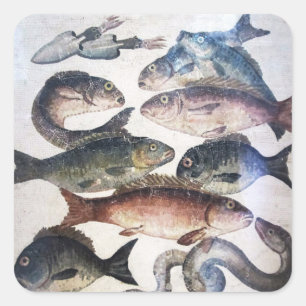 ANTIEK ROMAN MOSAICS, VISSEN, OCEAAN ZEE LIFE SCEN VIERKANTE STICKER