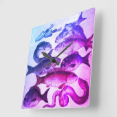 ANTIEK ROMAN MOSAICS, VISSERIJZEE LIFE Roze Blauw Vierkante Klok (Hoek)