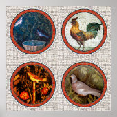 ANTIEK ROMAN MOSAICS / VOGELS ROZEN EN ROOSTER POSTER (Voorkant)