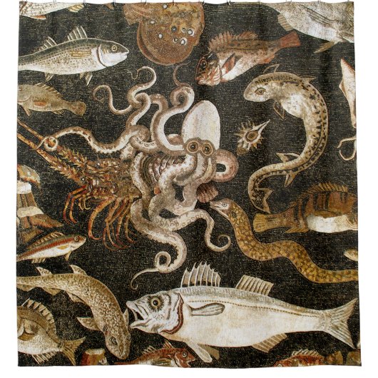 Antiek Roman Mozaïek Pompeii Zee Life Stone Mozaïe Douchegordijn (Voorkant)