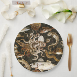 Antiek Roman Mozaïek Pompeii Zee Life Stone Mozaïe Papieren Bordje