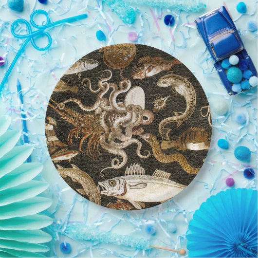 Antiek Roman Mozaïek Pompeii Zee Life Stone Mozaïe Papieren Bordje (Feest)