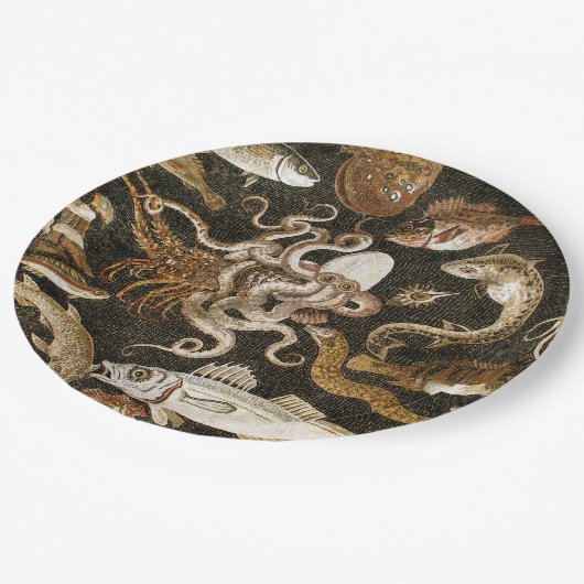 Antiek Roman Mozaïek Pompeii Zee Life Stone Mozaïe Papieren Bordje (Gekanteld)