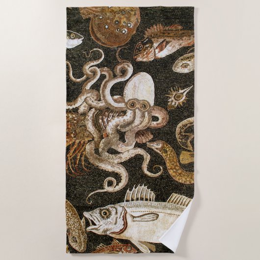 Antiek Roman Mozaïek Pompeii Zee Life Stone Mozaïe Strandlaken (Voorkant)