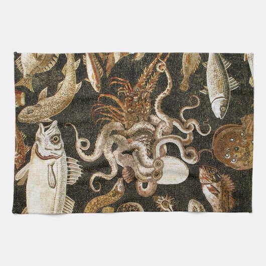 Antiek Roman Mozaïek Pompeii Zee Life Stone Mozaïe Theedoek (Horizontaal)