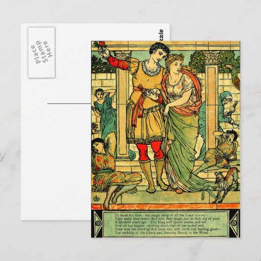Antiek Romantic Walter Crane Sleeping Beauty Briefkaart (Voorkant / Achterkant)