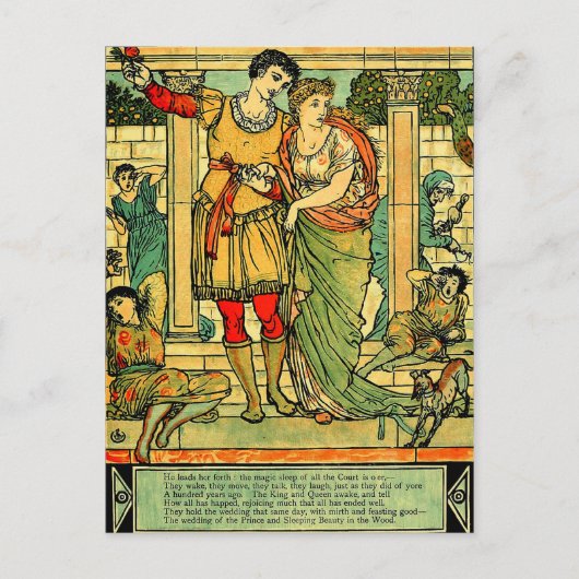Antiek Romantic Walter Crane Sleeping Beauty Briefkaart (Voorkant)