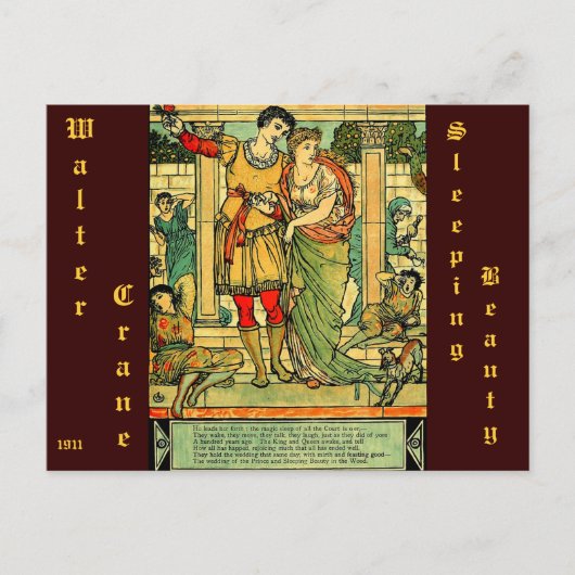 Antiek Romantic Walter Crane Sleeping Beauty Briefkaart (Voorkant)