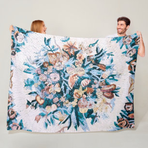 Antiek Romeins Italiaans Elegant Bloemmozaïek Blau Fleece Deken