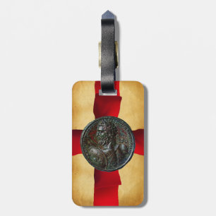 ANTIEK ROMEINSE BRONZEN MEDAILLON Rood lint Bagagelabel
