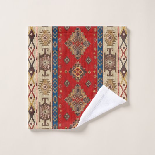 Antiek  Rood Blauw Kilim Turks Bad Handdoek (Wasdoekje)