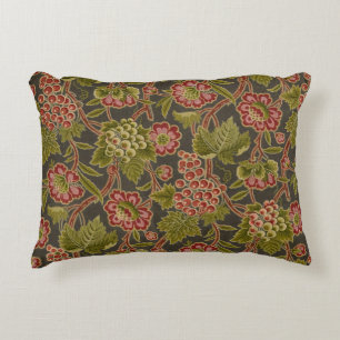 Antiek Rood Bloemmotief met Druiven Botanisch Patr Accent Kussen
