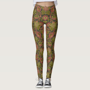 Antiek Rood Bloemmotief met Druiven Botanisch Patr Leggings