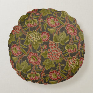 Antiek Rood Bloemmotief met Druiven Botanisch Patr Rond Kussen