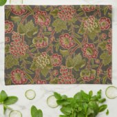 Antiek Rood Bloemmotief met Druiven Botanisch Patr Theedoek (Gevouwen)