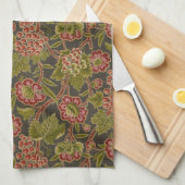 Antiek Rood Bloemmotief met Druiven Botanisch Patr Theedoek (Quarter Fold)