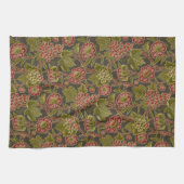 Antiek Rood Bloemmotief met Druiven Botanisch Patr Theedoek (Horizontaal)