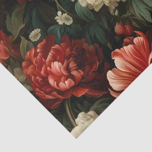 Antiek Rood & Cream Bloemen Decoupage Tissuepapier (Detail)