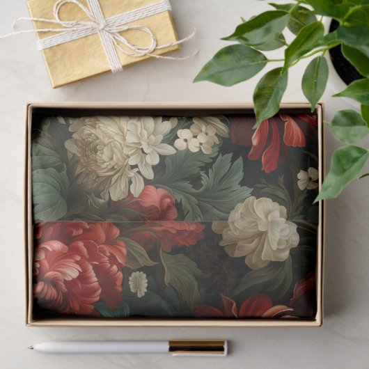 Antiek Rood & Cream Bloemen Decoupage Tissuepapier (Geschenk)