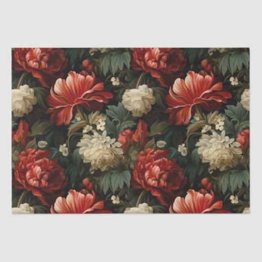 Antiek Rood & Cream Bloemen Decoupage Tissuepapier (Voorkant)
