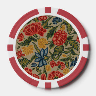 Antiek rood en goud crewel bloempatroon poker chips