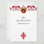 ANTIEK ROOD FLEUR DE LIS Damask Gem Monogram Kaart (Achterkant)
