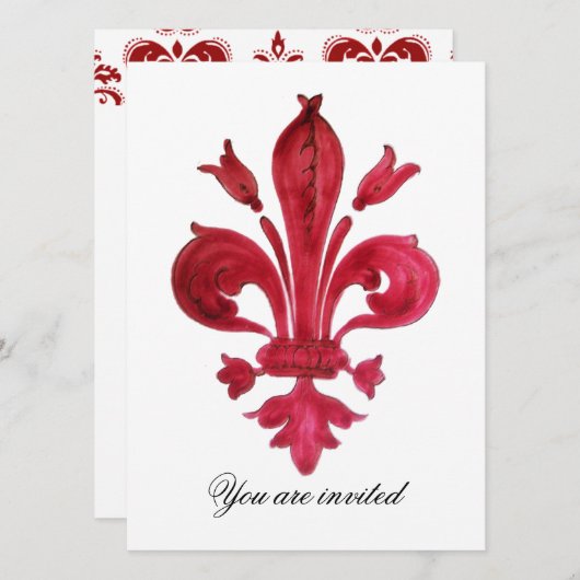 ANTIEK ROOD FLEUR DE LIS Damask Gem Monogram Kaart (Voorkant / Achterkant)