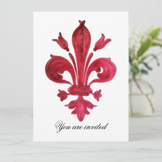 ANTIEK ROOD FLEUR DE LIS Damask Gem Monogram Kaart (Staand voorkant)