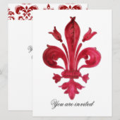 ANTIEK ROOD FLEUR DE LIS Damask Gem Monogram Kaart (Voorkant / Achterkant)