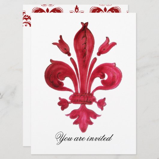ANTIEK ROOD FLEUR DE LIS Damask Gem Monogram Kaart (Voorkant / Achterkant)