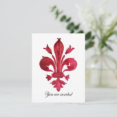 ANTIEK ROOD FLEUR DE LIS Damask Gem Monogram Kaart (Staand voorkant)