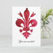 ANTIEK ROOD FLEUR DE LIS Damask Gem Monogram Kaart (Staand voorkant)