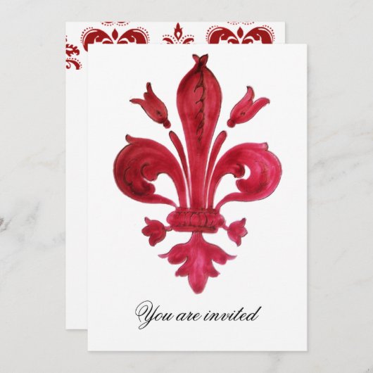 ANTIEK ROOD FLEUR DE LIS Damask Gem Monogram Kaart (Voorkant / Achterkant)