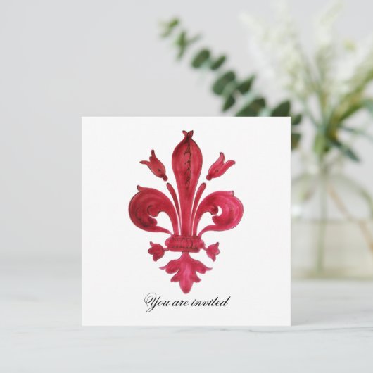 ANTIEK ROOD FLEUR DE LIS Damask Gem Monogram Kaart (Staand voorkant)