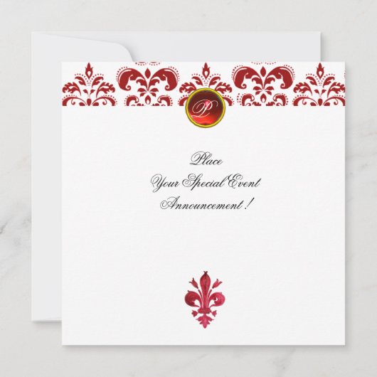 ANTIEK ROOD FLEUR DE LIS Damask Gem Monogram Kaart (Achterkant)